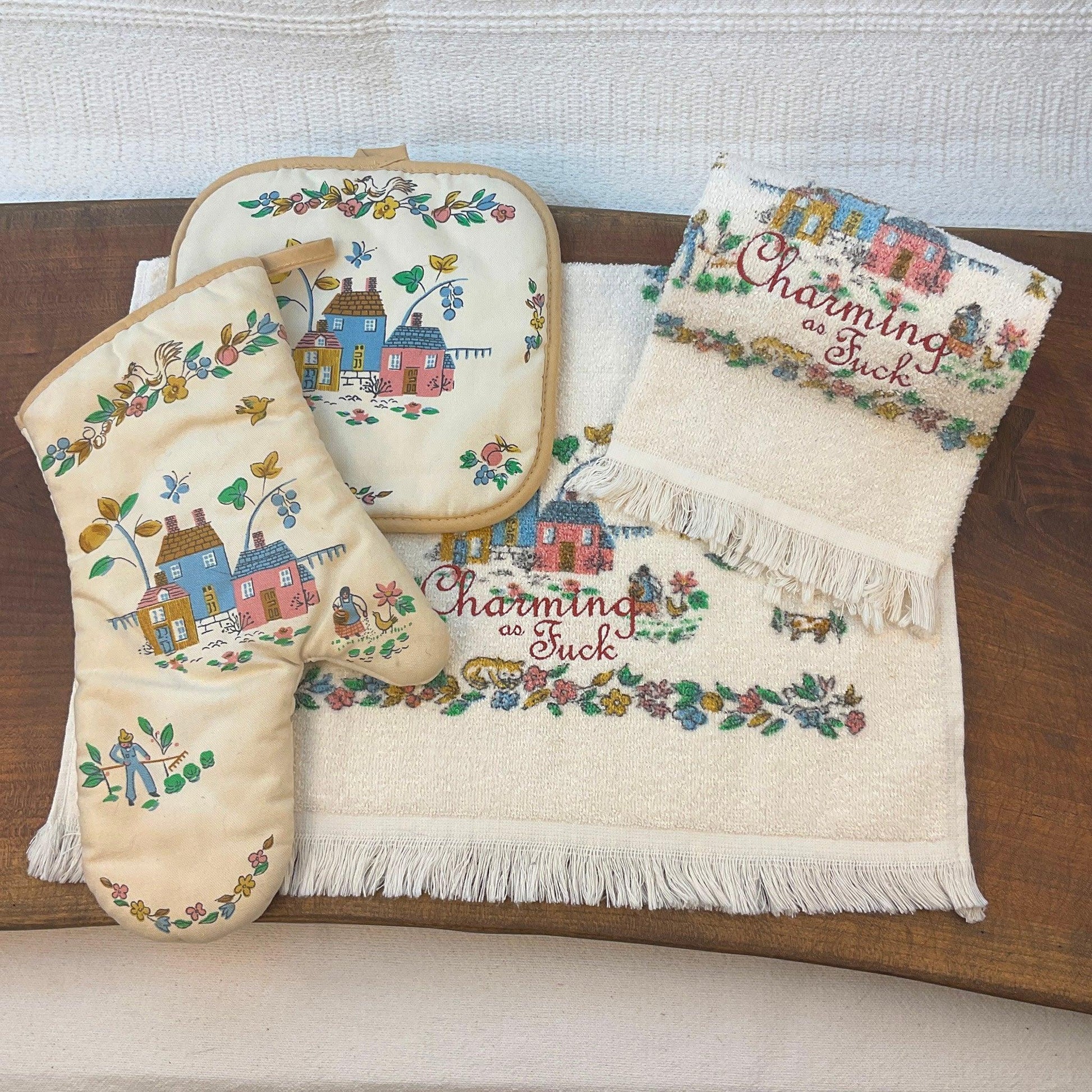 Charming Kitchen Towel & Oven Mitt Set - Offensively Domestic